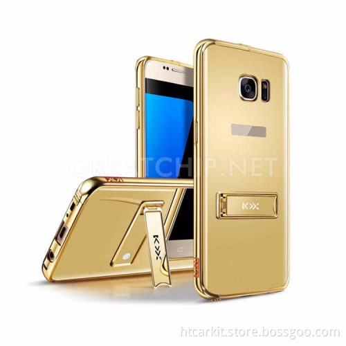 2016 new coming luxury mirror cover+ aluminum metal bumper case for samsung galaxy s7 phone case with holder